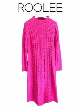 Roolee Hot Pink Cable Knit Sweater Dress